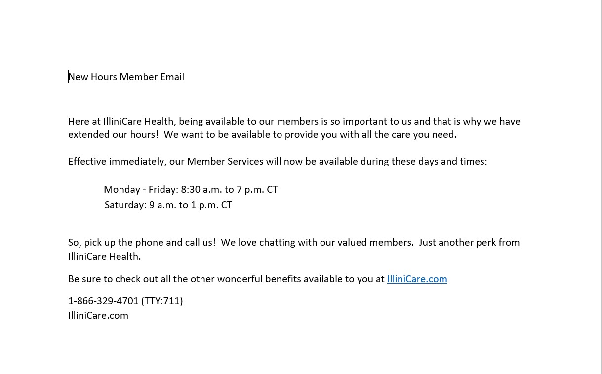 New hours email